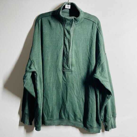 Aerie Tops - Aerie Womens Mystical Green Drop Shoulder Getaway Quarter Snap Sweatshirt Sz XL